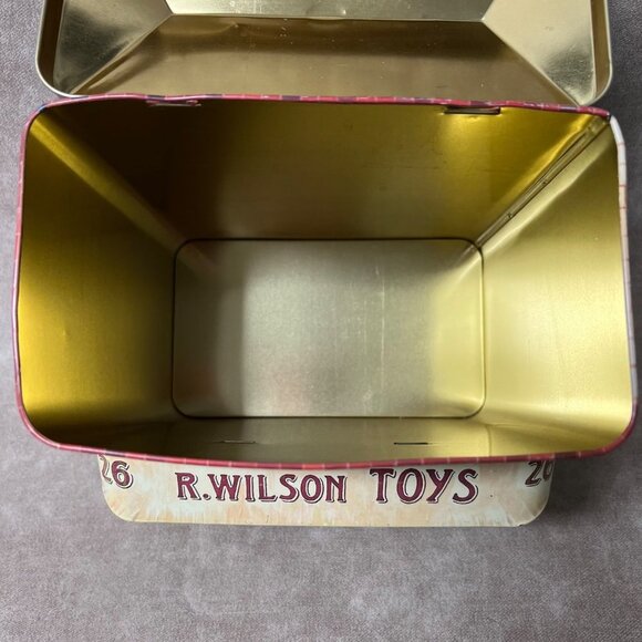 VTG Metal Tin Toy Shop Front Canister With Canopy. Dept 56 9” Tall 5”W.& D. - Picture 2 of 6